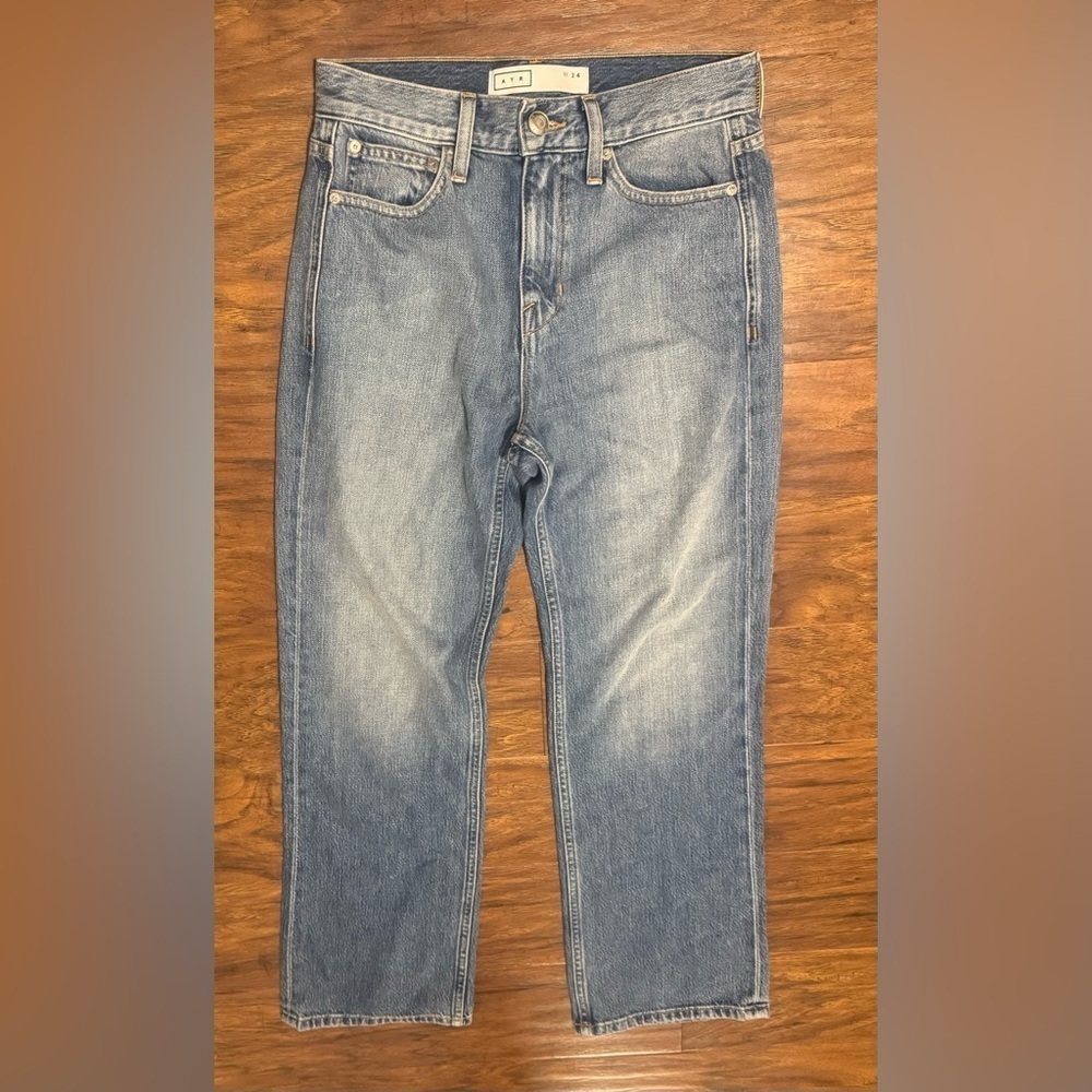 AYR The Empire Jeans Aquarius Wash Cropped Ankle Luxe Basics Straight Leg Sz 24